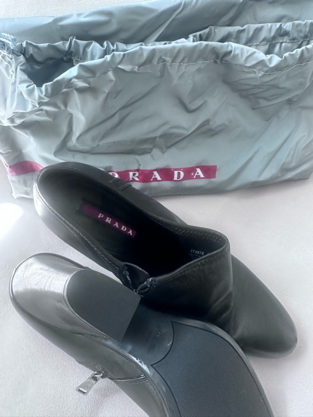 Prada Black Leather Ankle Boots Block Heel Zip Booties EU 39 / US 9 NWOT - Picture 8 of 10